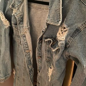 Missguided distressed long denim jacket